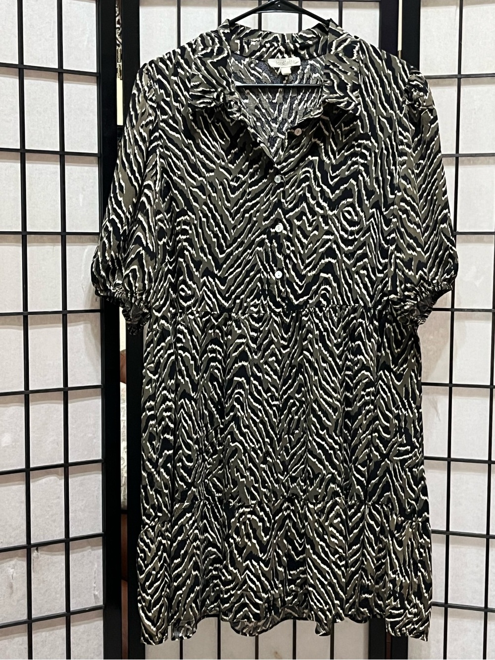 LORALETTE ELIA TIERED OLIVE GREEN AND BLACK Zebra Print mini Dress SZ 18/20